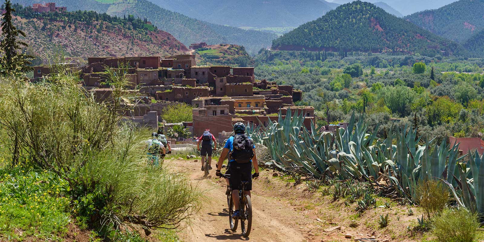 Group cycling in the Atlas Mountains, Morocco