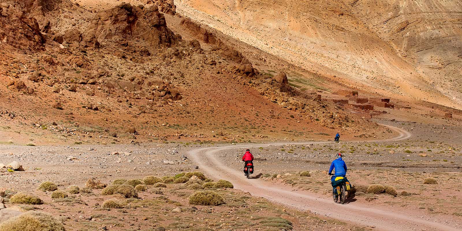 Cyclists in the Atlas Mountains, Morocco