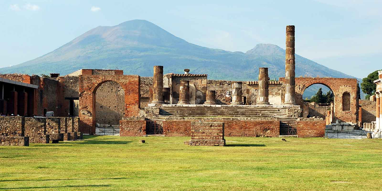 Pompeii ruins with Mount Vesuvius in background