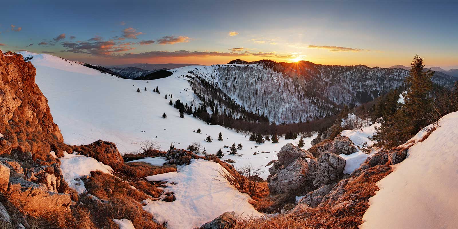 Velka Fatra Mountain during winter at sunset in Slovakia