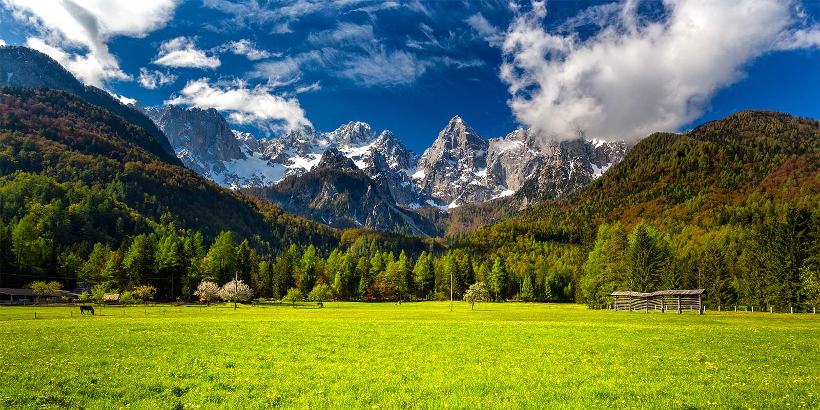 Julian Alps and Spik Mountain in Slovenia