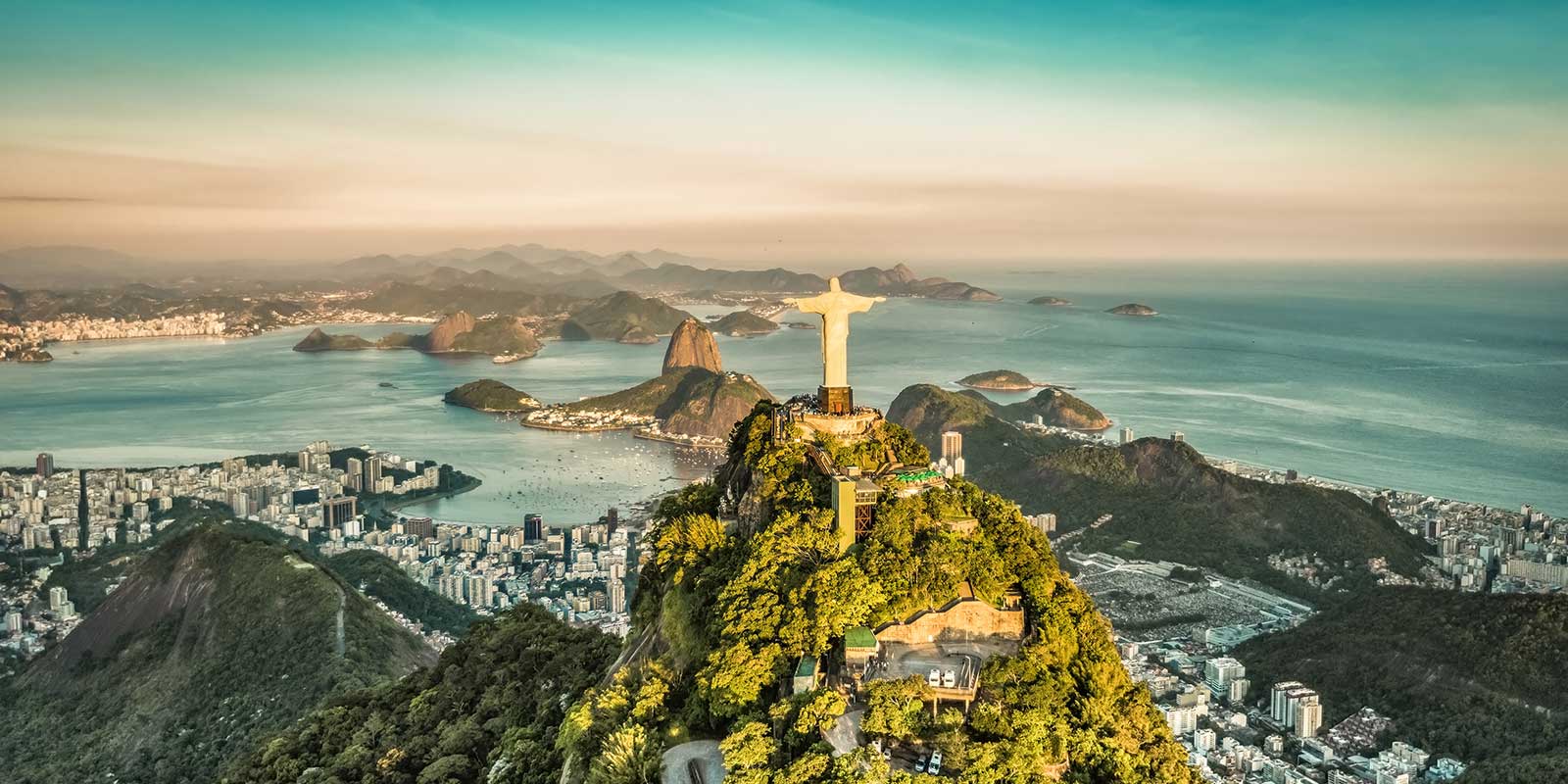 Aerial of Rio de Janeiro and Christ the Redeemer Statue, Brazil
