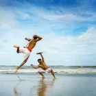 Men demonstrating Kalaripayattu, an ancient Indian martial art from Kerala.