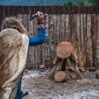 A viking axe throwing at the Viking village.