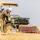 Drink and snacks stop on safari in Botswana