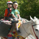 Two boys on a mule ride up the Atlas Mountains in Morocco