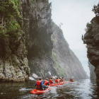 Group kayaking in South Africa.