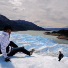 Young boy trekking on glacier in Patagonia, Argentina