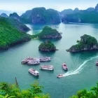 Aerial of boats in Halong Bay, Vietnam