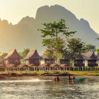 Boat trip on the Song River in Vang Vieng, Laos