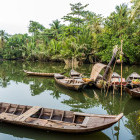 Boats moored on the Mekong Delta in Vietnam