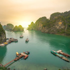 Sunset over Ha Long Bay in Vietnam