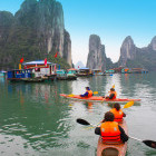Kayaking around Ha Long Bay in Vietnam