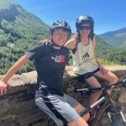 Siblings after a bike ride in the Spanish Pyrenees.