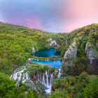 Plitvice lakes at sunset in Croatia