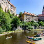Kayaking Vltava River Cesky Krumlov Castle in Czech Republic