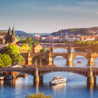 Charles Bridge over the Vltava River and Old Town Tower in Prague, Czech Republic