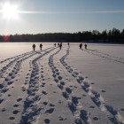 Footprints left by snowshoers in Hossa National Park, Finland