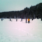 Group building igloos in Hossa National Park, Finland