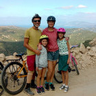 Family cycling in Crete, Greece