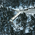 Aerial view of the Stegastein viewpoint in Norway in winter