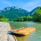 Wooden raft on Dunajec River in Pieniny Mountains, Poland