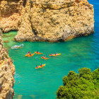 Aerial view of kayakers in the Algarve, Portugal