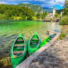 Kayaks at Lake Bohinj in Slovenia