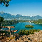 View down to Lake Bled in Slovenia