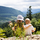 Two girls overlooking the Carpathian Mountains