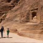 Family walking to Petra in Jordan