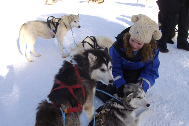 Ffion and dogs in the snow