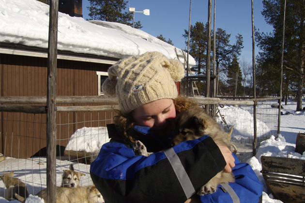 Ffion and dogs in the snow