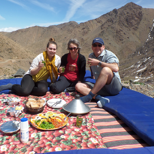 Family having a picnic lunch in Morocco