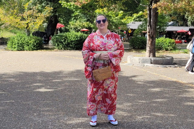 Families Travel Consultant Jenny in a kimono, Japan.