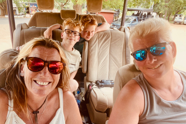 Group family image in vehicle, on a family holiday in Sri Lanka.