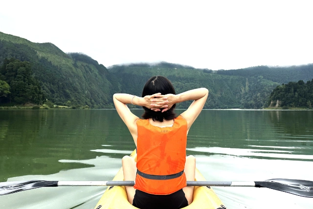 Kayaking in Sete Cidades Lake, Azores.
