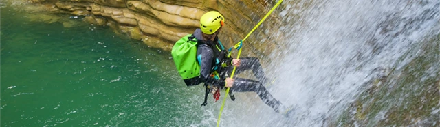 Boy canyoning in the Spanish Pyrenees