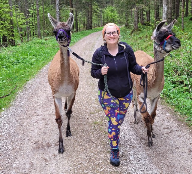 Jenny walking llamas in Austria