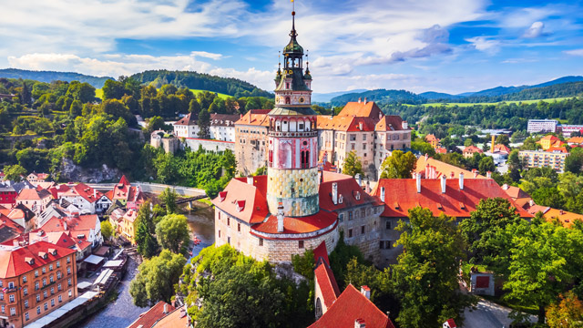Aerial of Cesky Krumlov in the Czech Republic