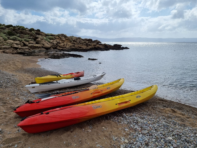 Kayaks in Crete, Greece.