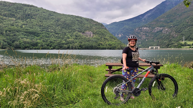Jenny cycling in the Pyrenees, Spain.