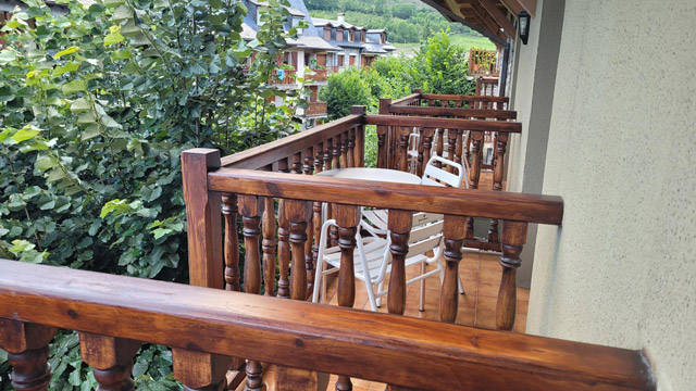Hotel balcony in the Pyrenees, Spain.