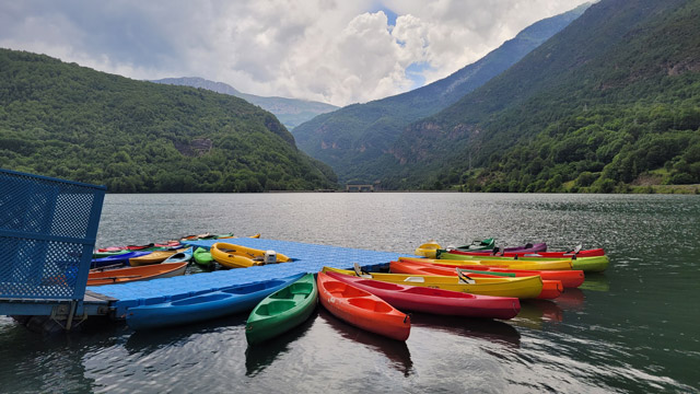 Kayaks in the Pyrenees, Spain.