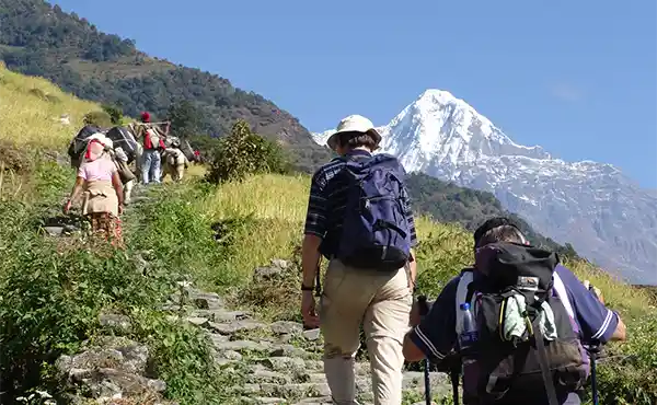 Hikers on the Annapurna region, Nepal.