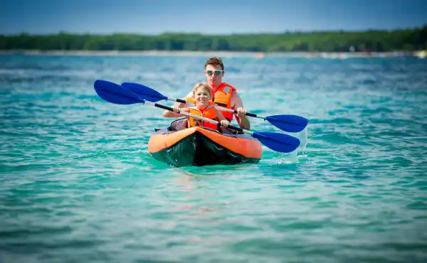 Family enjoying kayaking in Croatia.