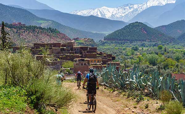 Group cycling in the Atlas Mountains, Morocco
