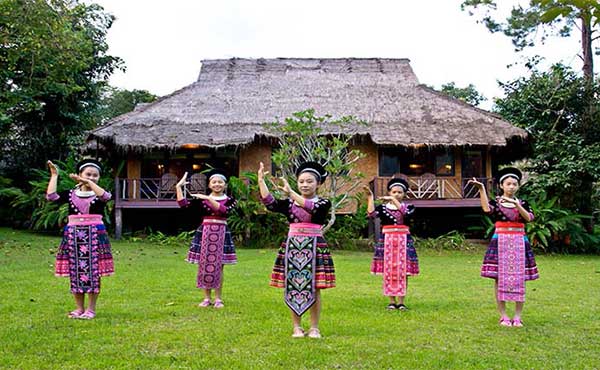 Ladies from Hmong tribe near Chiang Mai dancing