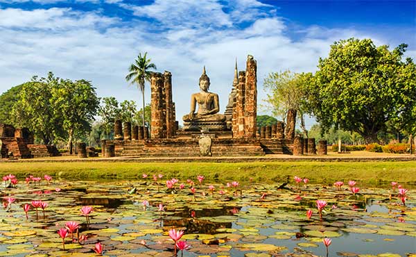 Wat Mahathat buddha statue in Sukhothai, Thailand