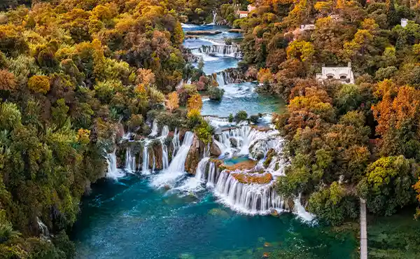 Aerial view of Krka Waterfalls, Croatia